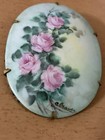 Lovely Antique Hand Painted Rose Pin Porcelain 2  X 1 1 2    Vintage Signed 