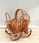 Vintage Wicker Rattan Hooded Baby Doll Stroller Buggy Carriage Planter 8   
