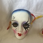 Set Of 3 Hand Painted Porcelain Face Masks Abstract White blue pink black 6 In