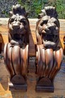 Pair Antique Style Carved Wood Lion Head Corbels Wall Brackets Fireplace Mantel