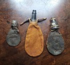      2  3 Piece Lot Antique Bison Horn   Hide Black Powder Ball Shot Pouch Native 