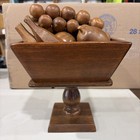 Midcentury Vintage Carved Wood Fruit In Turned Pedestal Bowl 10 Pieces Of Fruit