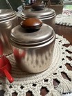 Vintage Mid Century Mirro Aluminum 3 Canister Set Wooden Handles Retro Mcm