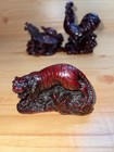 Set  3 vintage Chinese Red Resin Feng Shui Figurines 