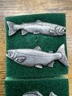 Lot Of 4 Vintage Pewter Fish Pins     Trout Salmon Flounder     Hat Lapel Pin     Nos