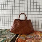 Italy Leather Woven Bag Hobo Trapezoidal Bag   New Style Summer Beach Bag