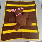 Handmade Crochet Teddy Bear Blanket Set Stuffed Animal Plush Pink Brown Cottage