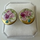 Lot X 2 Victorian Medium Size Gold   Pink Roses Porcelain Stud Buttons   11