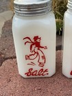 Vintage Milk Glass Dutch Boy   Girl Salt pepper Red Design Retro Kitchen