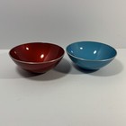 Vintage  60s Emalox Norway 2 Pc Bowl Set Mcm Red Turquoise Orig Sticker 6 