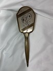 Antique Victorian Brass Hand Held Vanity Hair Brush With Floral Detail 