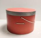 Vintage 1950s John Wannamaker Round Red Hat Box With Silver Band 12x8