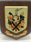 Historic Family Coat Of Arms Crest Shield Walnut Plaque Handpainted