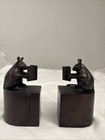 Vintage Pair Of Bronze Brown Metal Mouse Mice Reading Books Bookends