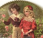 Vintage Flue Cover Victorian Style Boy   Girl Picking Flowers Glass Chain Border