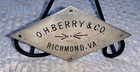 Richmond Virginia O  H  Berry   Company Metal Store Tag Plate Early 1900s 3 1 4 