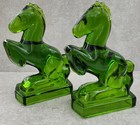 Vtg Mid Century Le Smith Green Art Glass Horse Bookends Sculpture Pair Freeuship