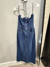 Forever 21 Denim Blue Button Front Long Straight Skirt With Pockets Size S