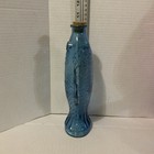 Vintage Glass Fish Shaped Bitter   s Bottle Light Blue 10 5 Inches Tall