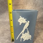 Vintage Blue Jasperware Style Vase White Relief Bird Floral Matte Finish
