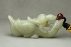 Chinese Antique Two Geese Natural Old Hetian Jade Carved Figurine