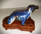 Vintage Lucky Jingtailan Cloisonn   Frog Wealth   Prosperity Enamel Carved Stand