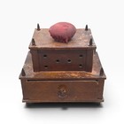 Antique Victorian Wooden Sewing Caddy Thread Box Spool Holder Pincushion Drawer