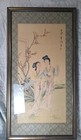 Oriental Painting  Asian Watercolor On Silk Paper  Old Chinese Autumn Beauty