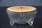 Vtg Art Deco Glass Powder Jar Footed Vanity Box Floral Metal Lid Antique Cosmeti