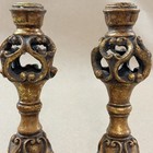 Vintage Hollywood Regency Gold Candle Holders Pair Ornate Baroque Open Work 8 