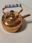 Vintage Copper Teapot With Blue And White Ceramic Handle