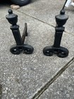 Pair Black Cast Iron Fireplace Andirons Firedogs Log Holders