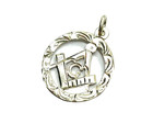 Antique vintage Engraved Sterling Silver Masonic Square And Compass Pendant 