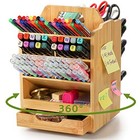  Bamboo Pen Holder Organizer  360  rotating Art Supply Storage Caddy  Hold 400  