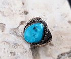 Vintage Men   s Navajo Turquoise Sterling Silver Ring  tested       Size 10 5