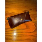 Polo Ralph Lauren Brown Leather Eyeglass Case Green Lining Snap Closure Logo