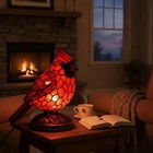 Cardinal Stained Glass Table Lamp Vintage Resin Bird Night Light Home Decor