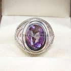 Alexandrite Oval Cut  Gemstone With 14k Solid White Gold Ring For Men s  a638