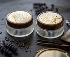 Pair Vintage Art Deco Glass Vanity Powder Jars Ribbed Gold Floral Metal