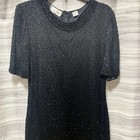 Vintage Y2k Laurence Kazar Women Beaded Silk Dress Sz Xl Black Evening Glam Goth