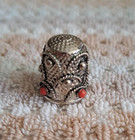 Vintage Silver Tone Metal Thimble Repousse Coral