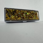 Metal Lipstick Case Refillable Holder W Mirror Gold Confetti Resin   Pouch