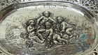 Fabulous German 800 Silver Chased   Pierced 11  Oval Dish  Cherub Design