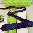 Gucci Men s Designer Silk Tie Blue red Geometric Logo Pattern Necktie In Box