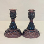 Vintage Viking Glass Amethyst Purple Taper Candlestick 6  Candle Holders
