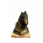 Vintage Bronze Finish Horse Head Sculpture On Alabaster Stone Base Equestrian