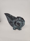 Vintage Solid Brass bronze  Patina Nautilus Planter Footed 8 5  Beach Decor Mcm
