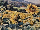 Vtg Large Sunflower French Countryside Wall Hanging Tapestry 35   x 50  Riddle H g
