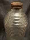 Vintage 1930s   1940s Ribbed Glass Industrial Bottle W  Original Metal Cap