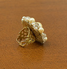 Signed Vintage Miriam Haskell Faux Pearl   Crystal Statement Ring Cocktail Ring